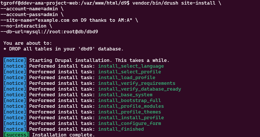 Drupal 9 site installed and configured